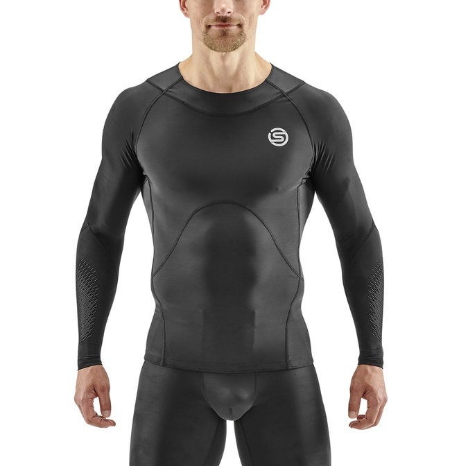 ST00301160064 Мужская компрессионная футболка с длинными рукавами SKINS серия 3 (BLACK/STARS Чёрный/Серый S)