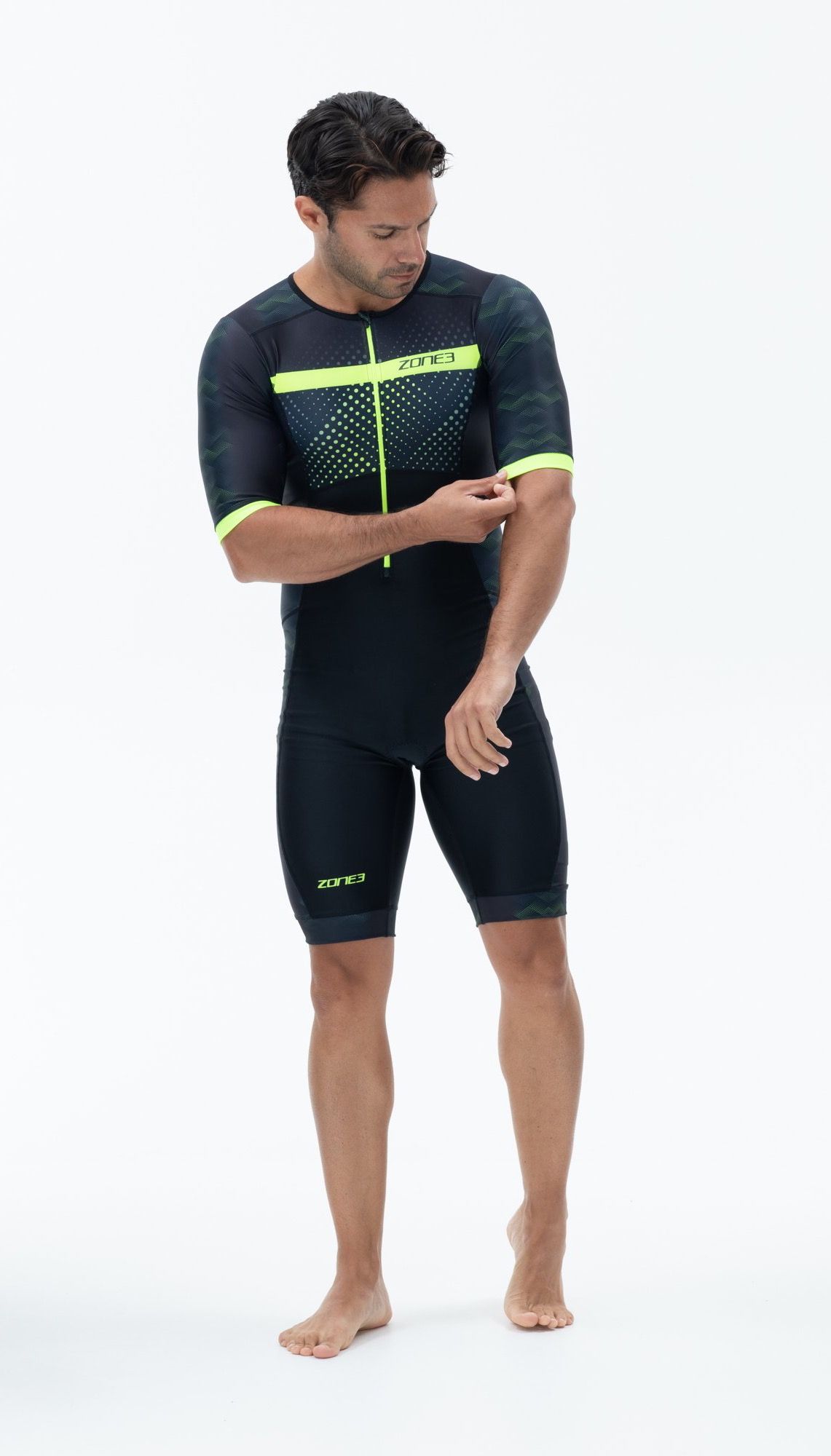 TS20MREV109 Мужской стартовый костюм для триатлона ZONE3 серия ACTIVATE+ (REVOLUTION - BLACK/GREEN Чёрный/Зелёный S)