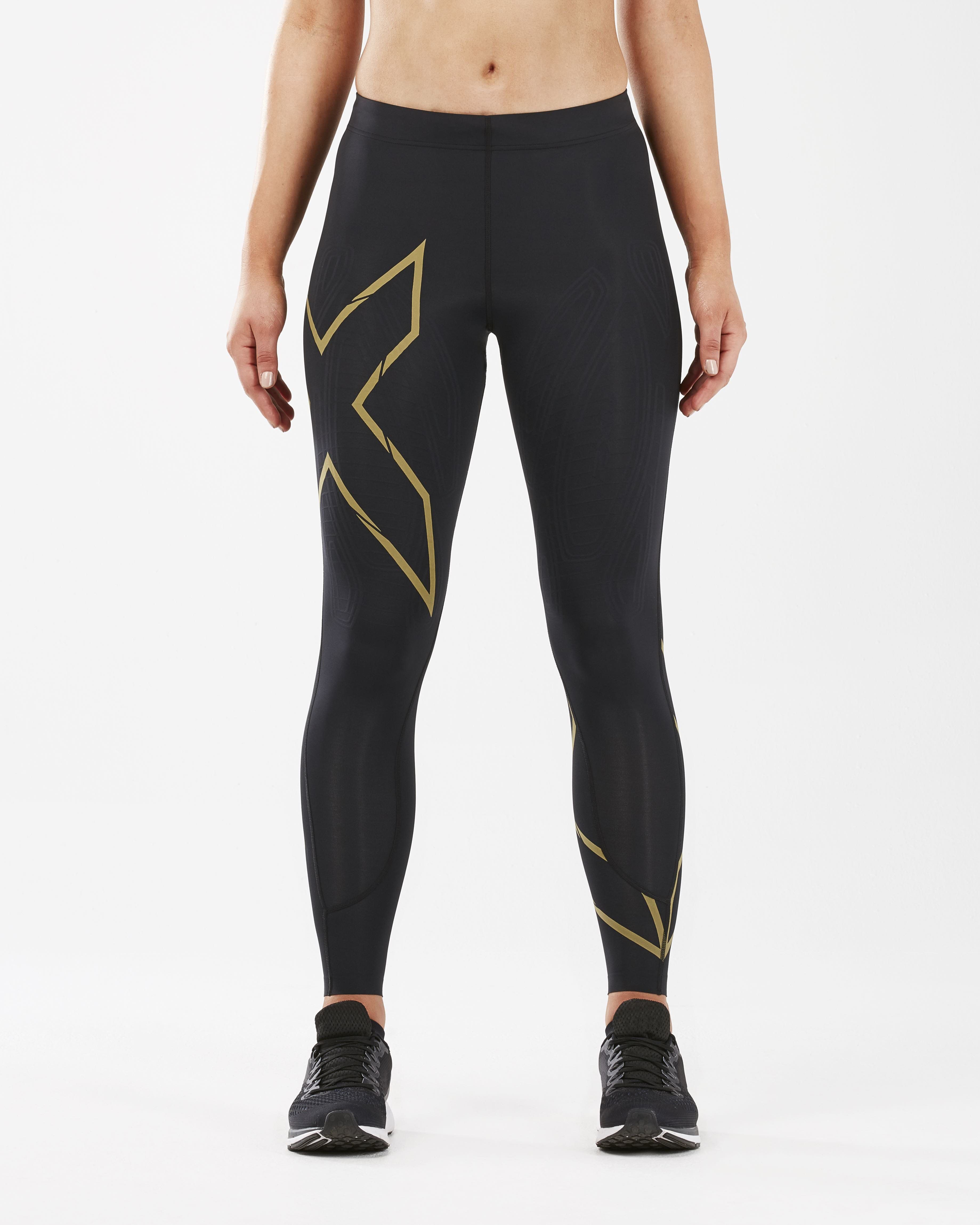 WA5332b Женское компрессионное MCS трико 2XU для бега серия Элит (BLK/GRF Чёрный/Золотой L)