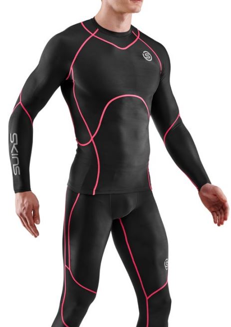 ST0030005 Мужская компрессионная футболка с длинными рукавами SKINS серия 3 smp (Black/Warm Red Чёрный/Красный M)