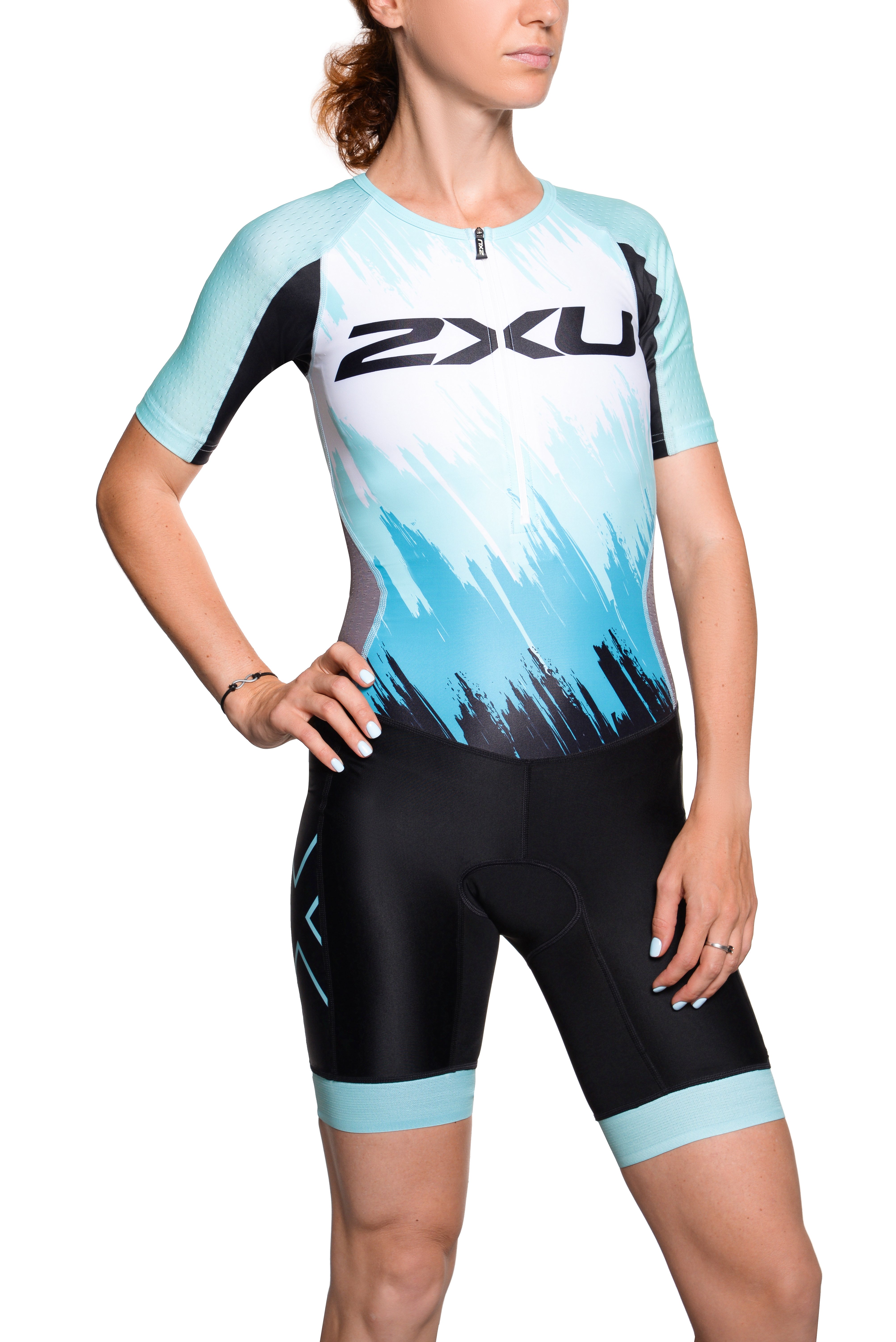 WX4935d1 Женский стартовый костюм 2XU для триатлона с удлинёнными рукавами серия Perform (CUSTOM/BLUE Чёрный/Голубой XS)